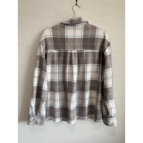 American Eagle Sherpa Plaid Flannel‎ Oversized Shirt Jacket L Shacket Gorpcore - Picture 5 of 12